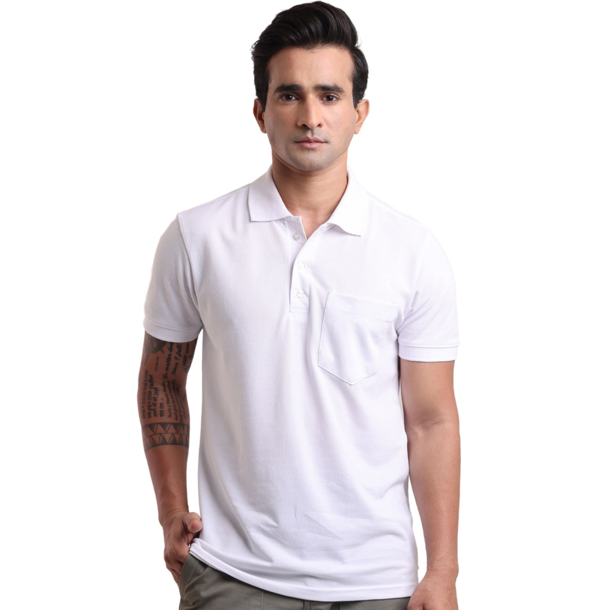 Men's breathable knit polo for gym and office - tropical essential - in Lucent White colour | P3 India