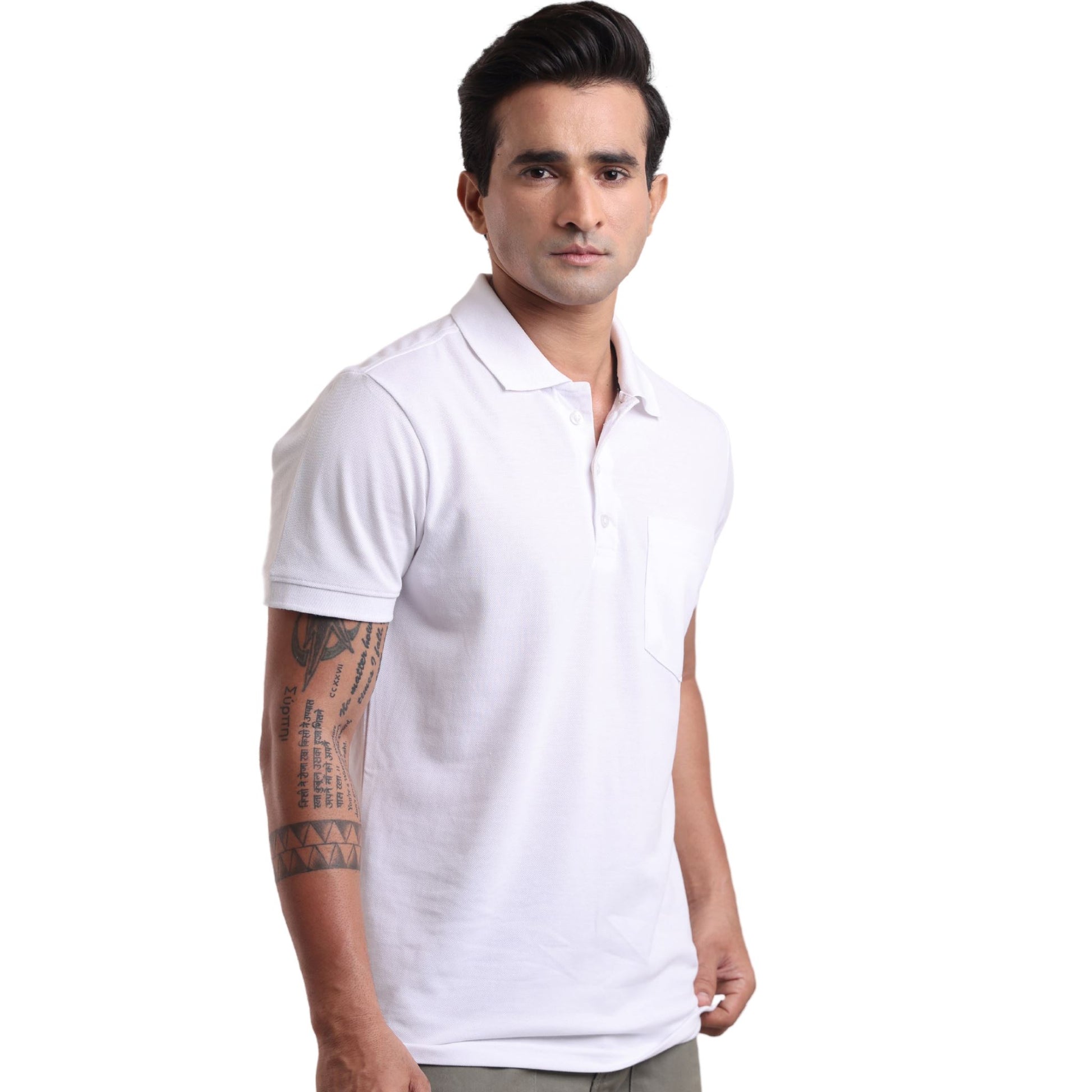 Men's breathable knit polo for gym and office - tropical essential - in Lucent White colour | P3 India