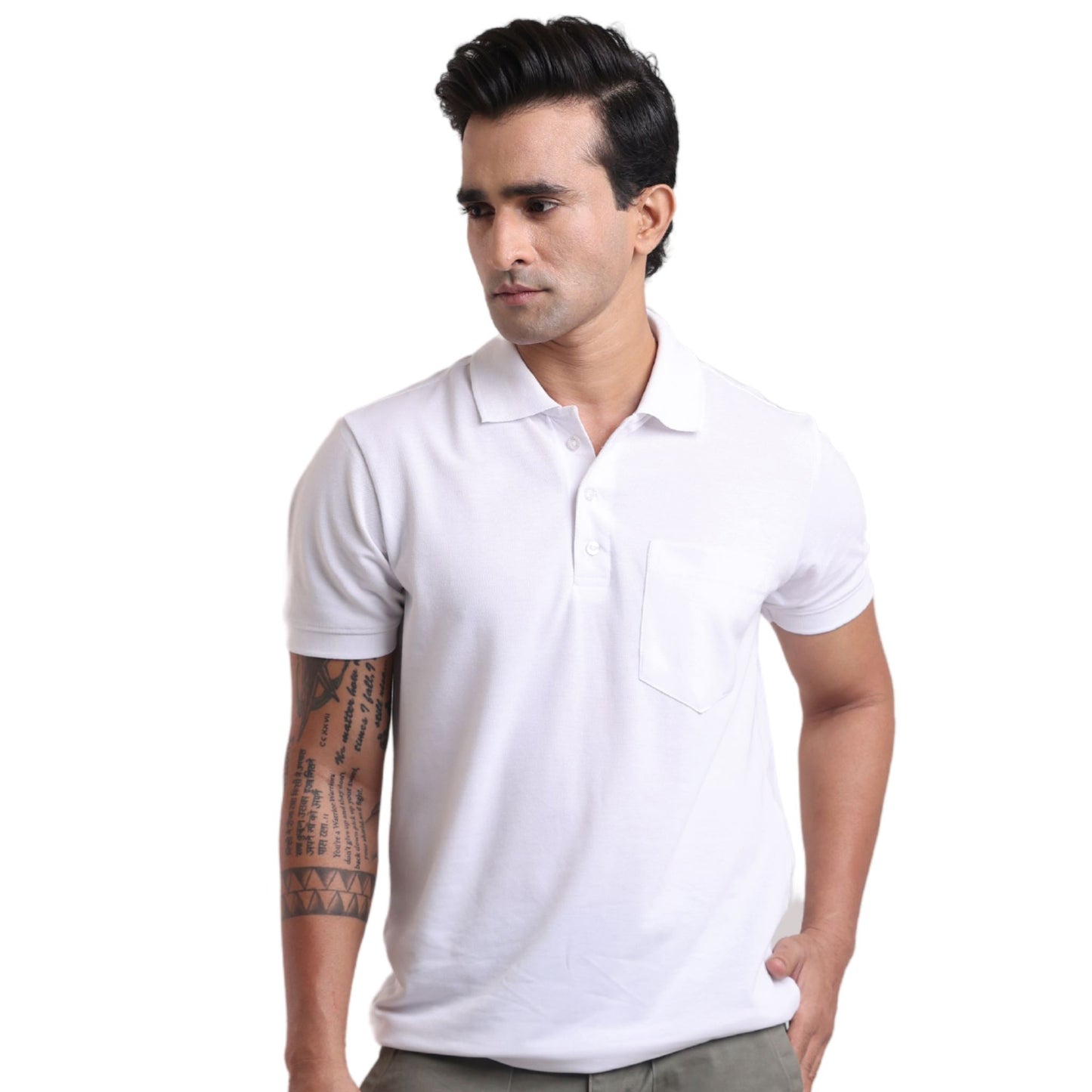 Men's breathable knit polo for gym and office - tropical essential - in Lucent White colour | P3 India