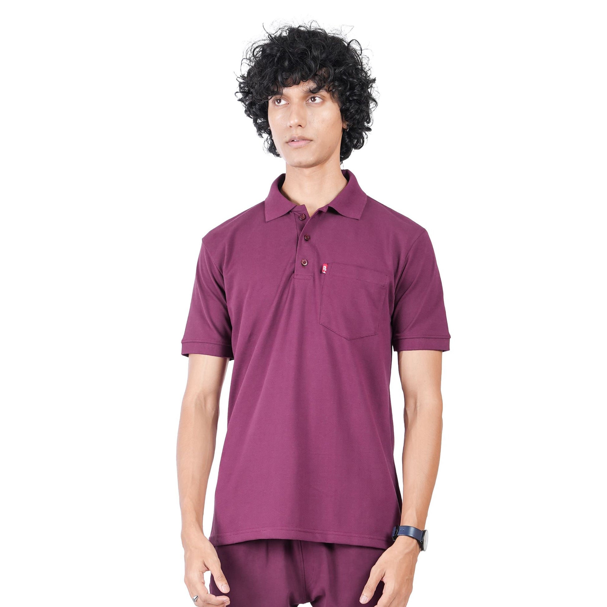 Men's breathable knit polo for gym and office - tropical essential - in Port Wine colour | P3 India