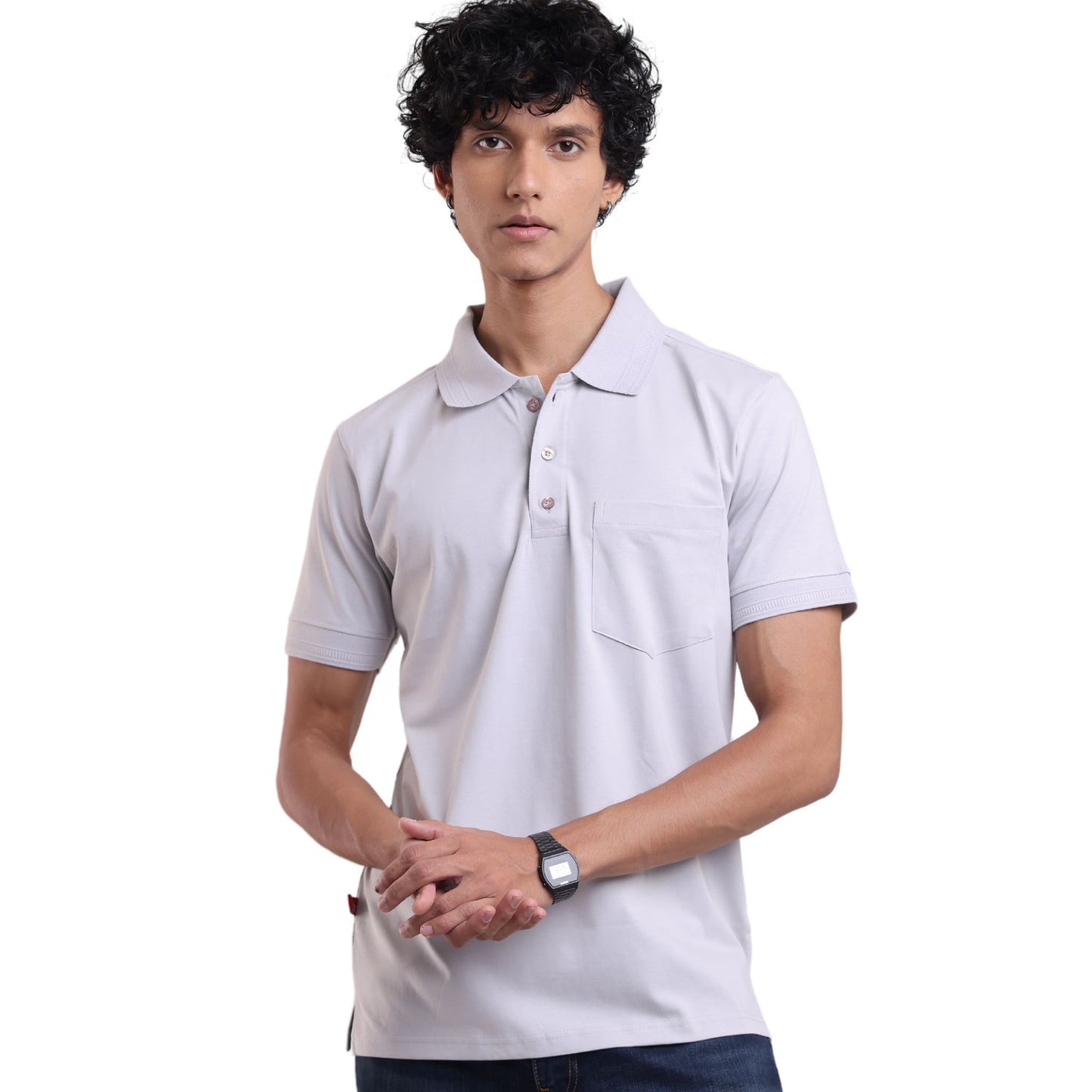 Men's crafted polo shirt for timeless comfort - premium everyday wear in Silver colour | P3 India