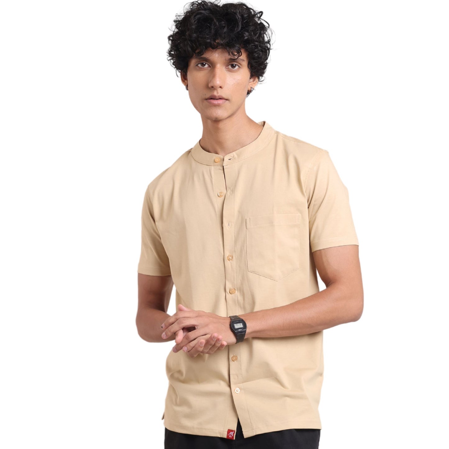 The Silo Front Open Knit Mandarin Front Open Knit Mandarin P3 Khaki Medium (90-95cms) | 36 inches