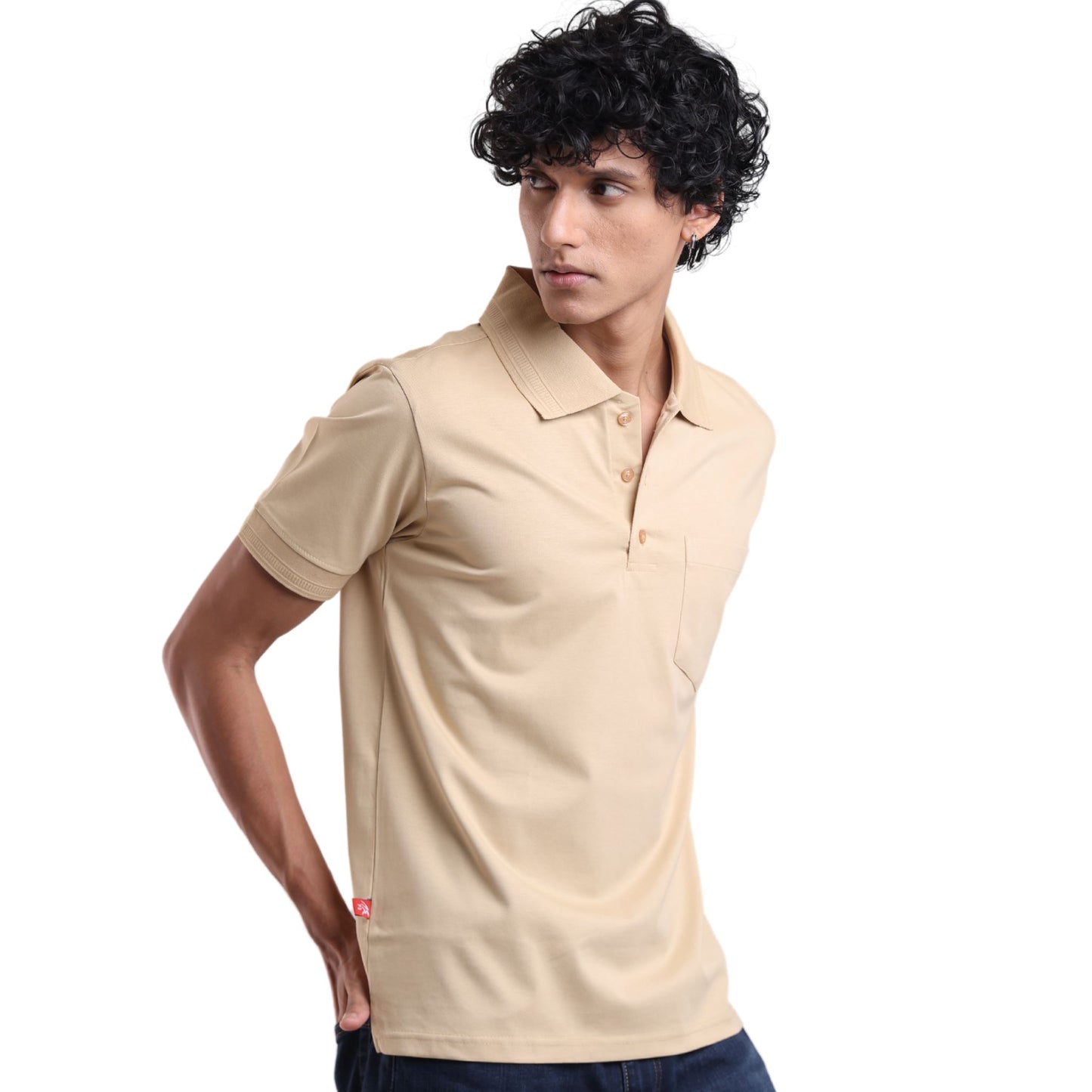 Men's crafted polo shirt for timeless comfort - premium everyday wear in Warm Sand colour | P3 India