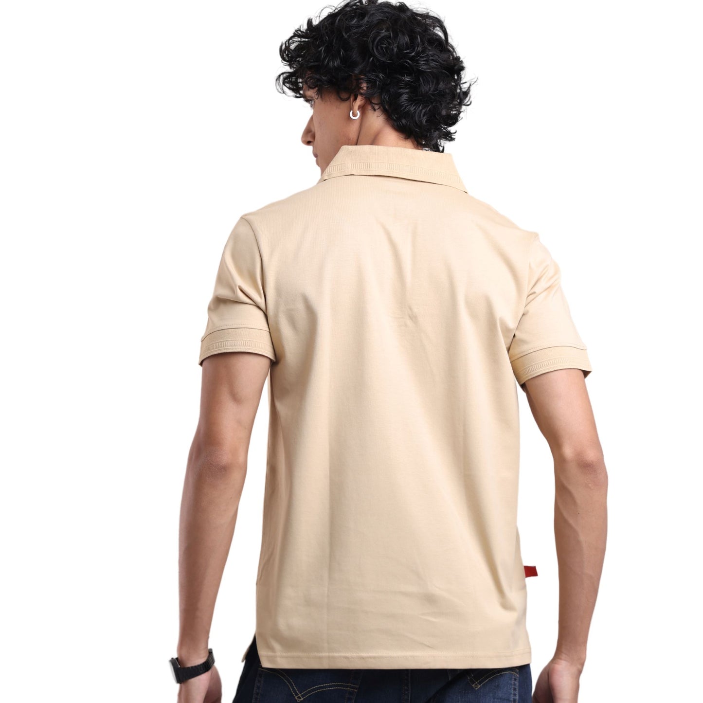 Men's crafted polo shirt for timeless comfort - premium everyday wear in Warm Sand colour | P3 India