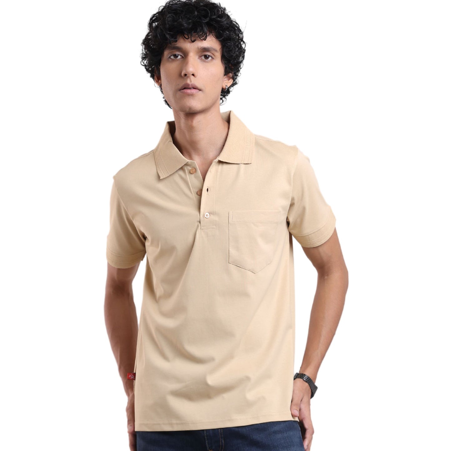 Men's crafted polo shirt for timeless comfort - premium everyday wear in Warm Sand colour | P3 India