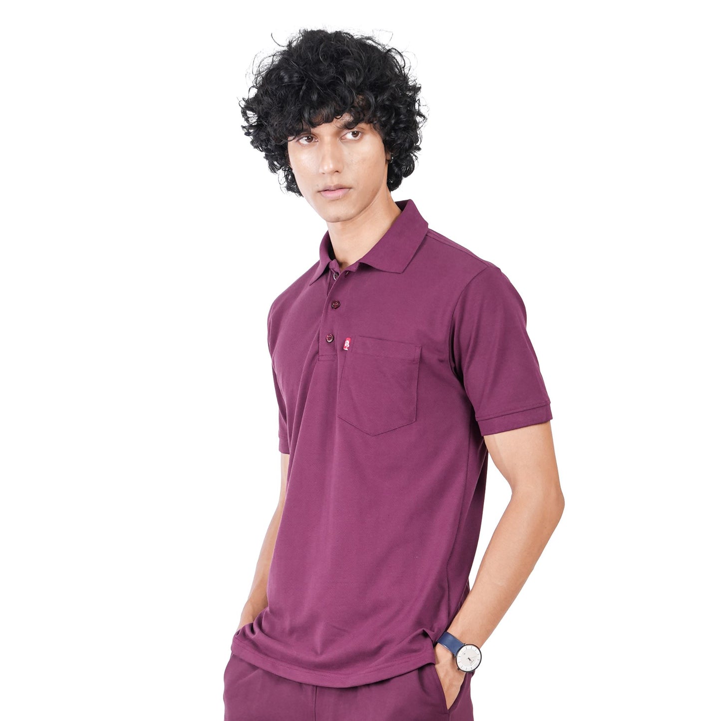 Men's breathable knit polo for gym and office - tropical essential - in Port Wine colour | P3 India