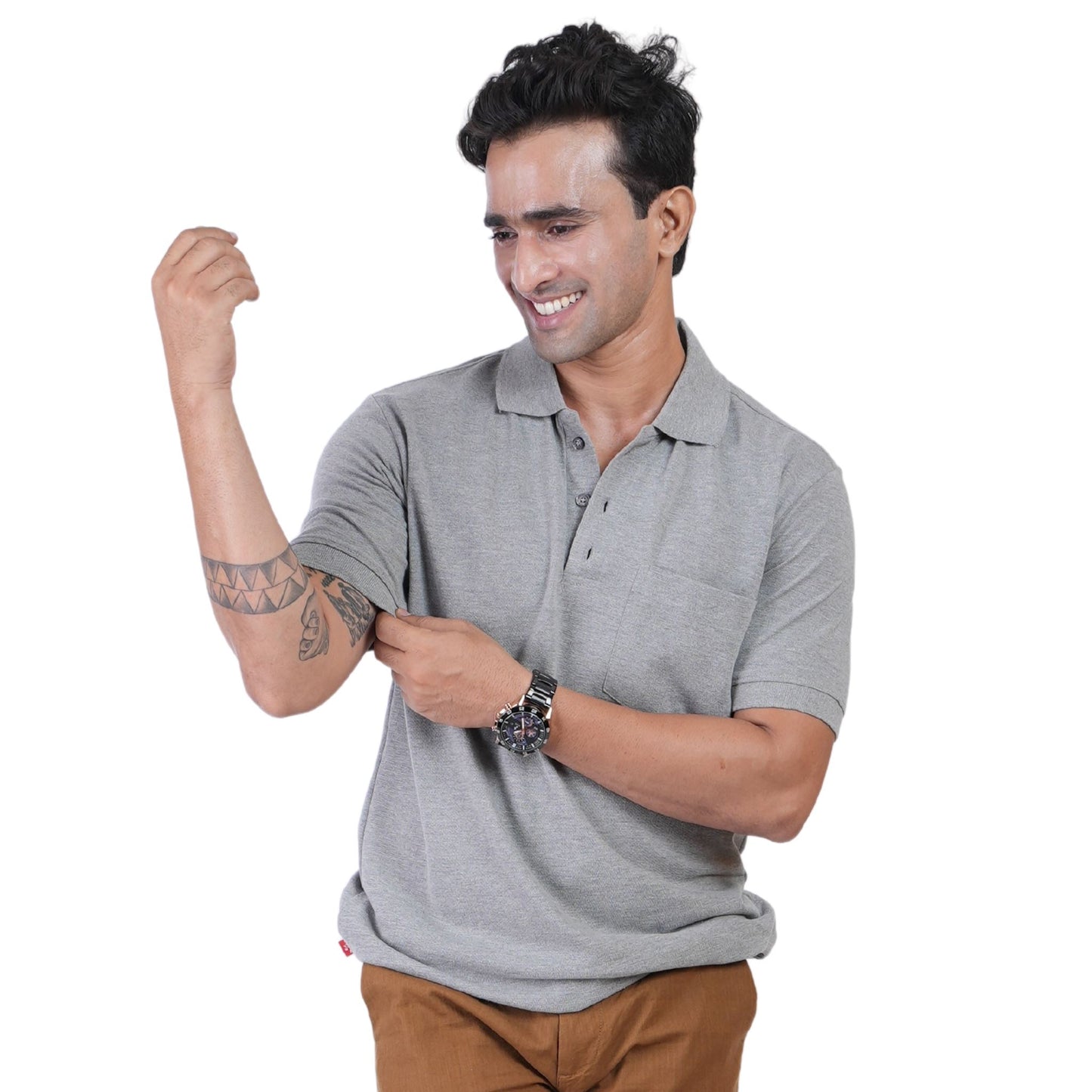 Men's breathable knit polo for gym and office - tropical essential - in Mesh Grey colour | P3 India