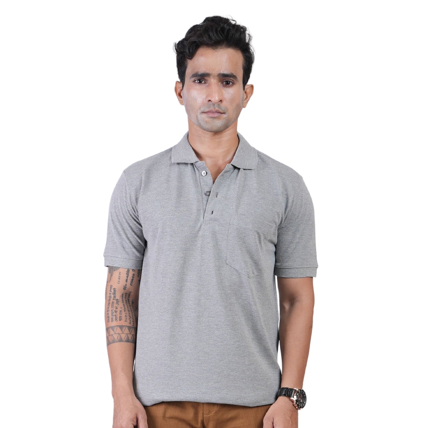Men's breathable knit polo for gym and office - tropical essential - in Mesh Grey colour | P3 India