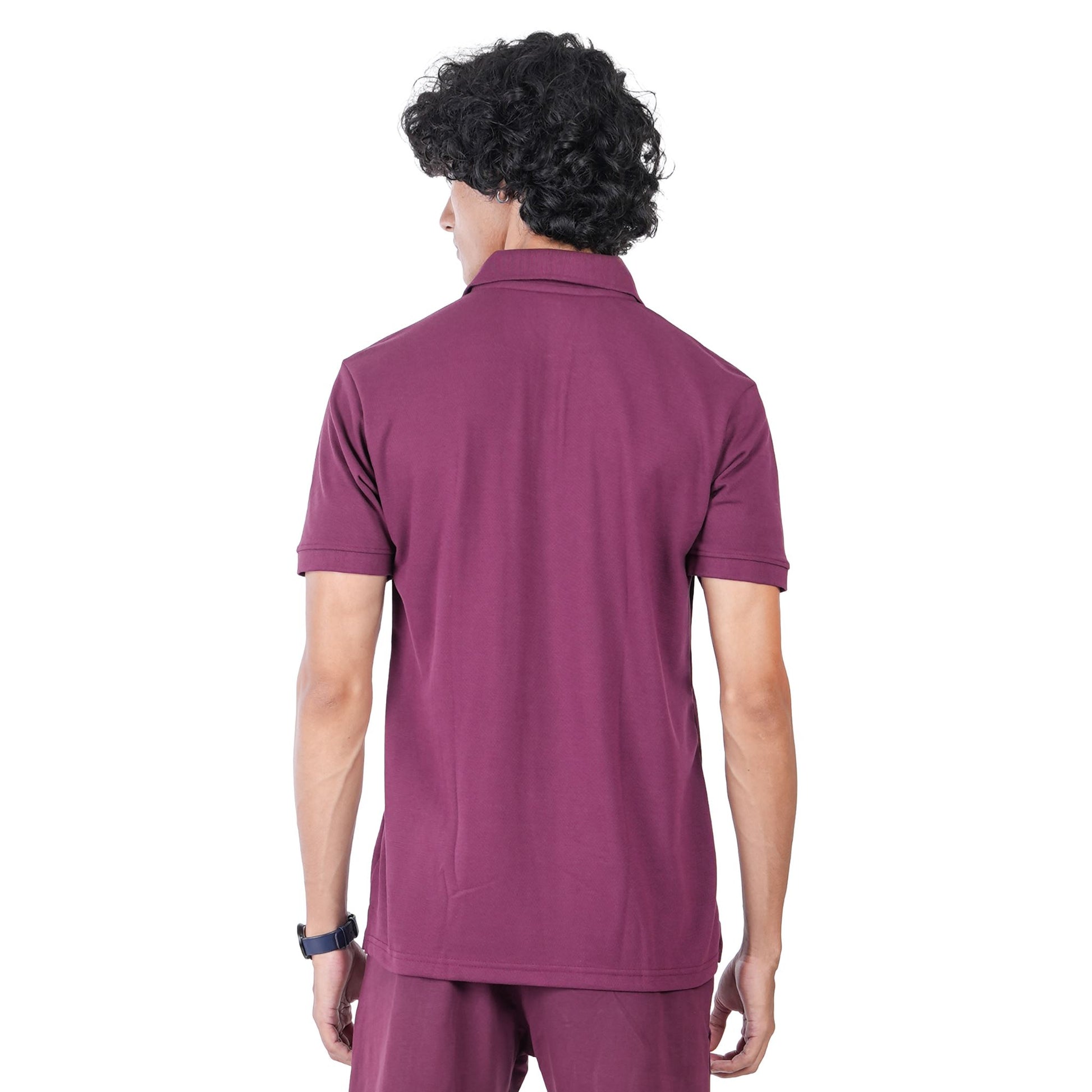 Men's breathable knit polo for gym and office - tropical essential - in Port Wine colour | P3 India