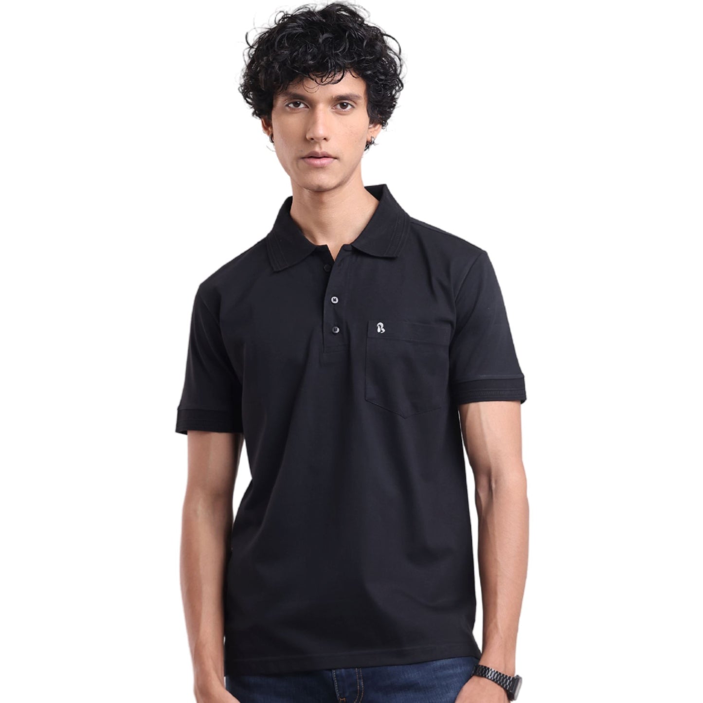 Men's breathable knit polo for gym and office - tropical essential - in jet black colour | P3 India