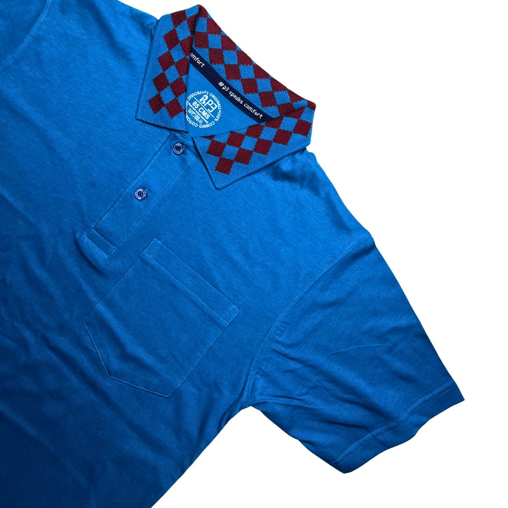 Men's cot-silk polo shirt with knit collar lightweight workwear in electric blue colour