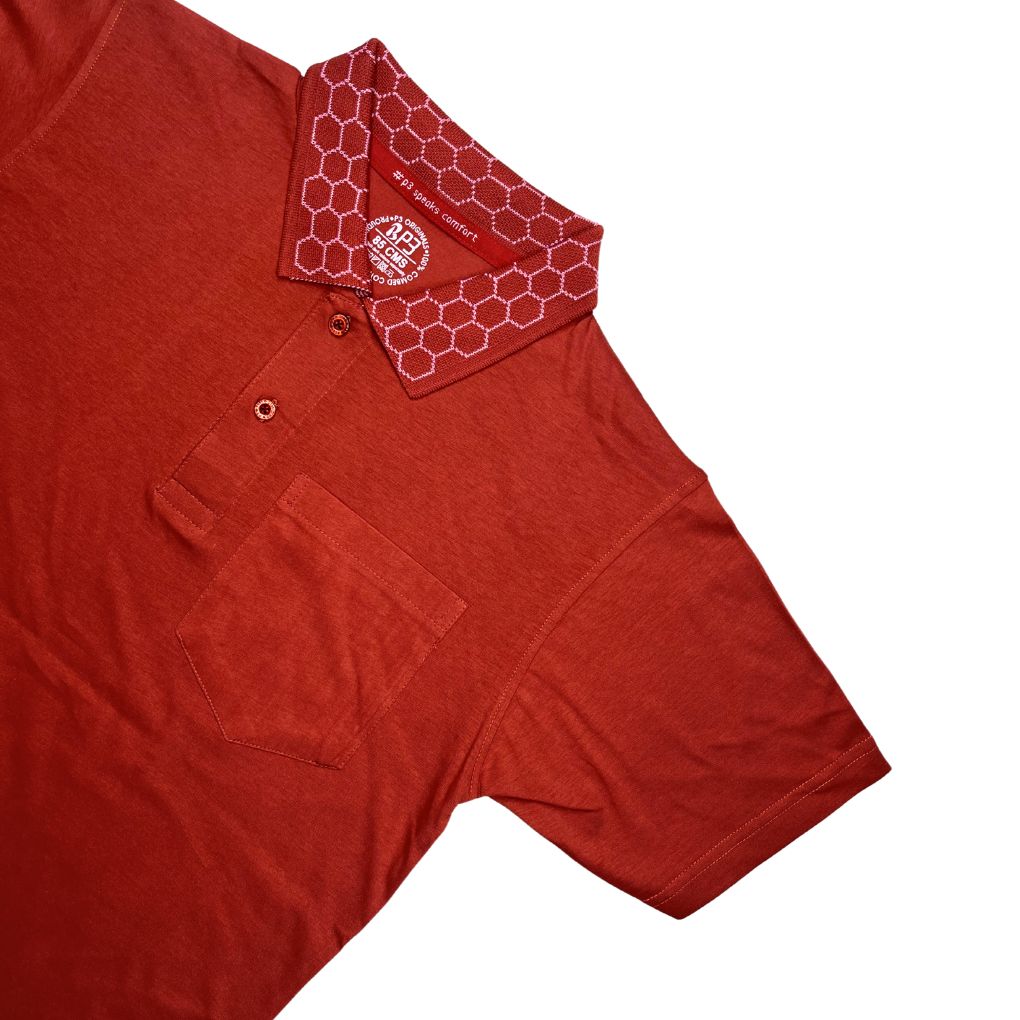 Men's cot-silk polo shirt with knit collar lightweight workwear in terra red colour