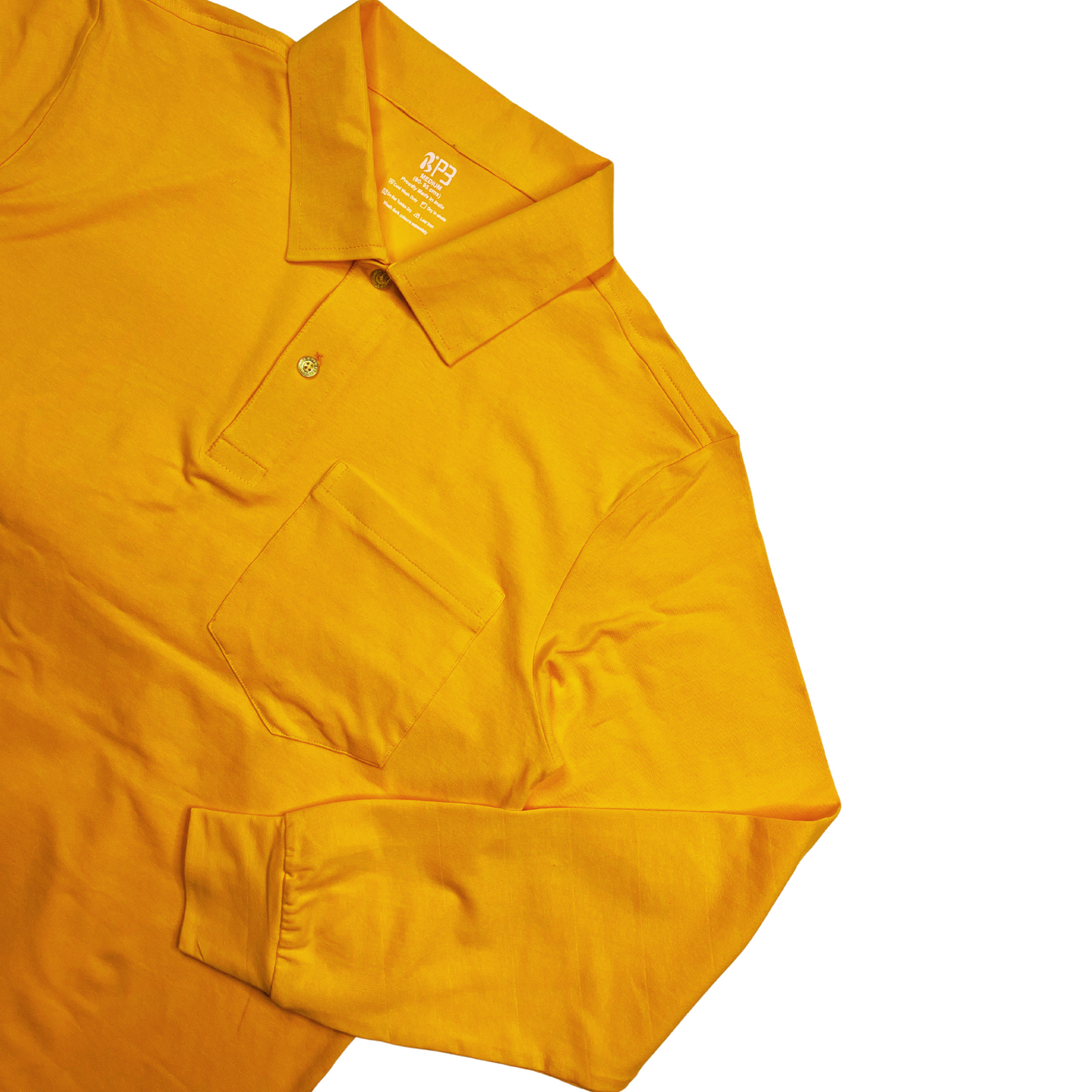 Durable men's polo shirt with no slip hem - office to casual in sunshine colour