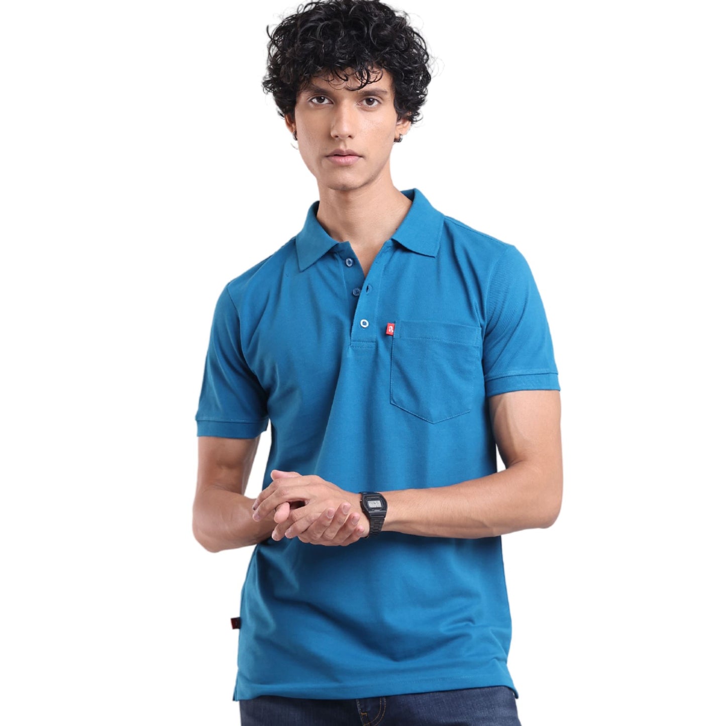 Men's breathable knit polo for gym and office - tropical essential - in Seaport colour | P3 India