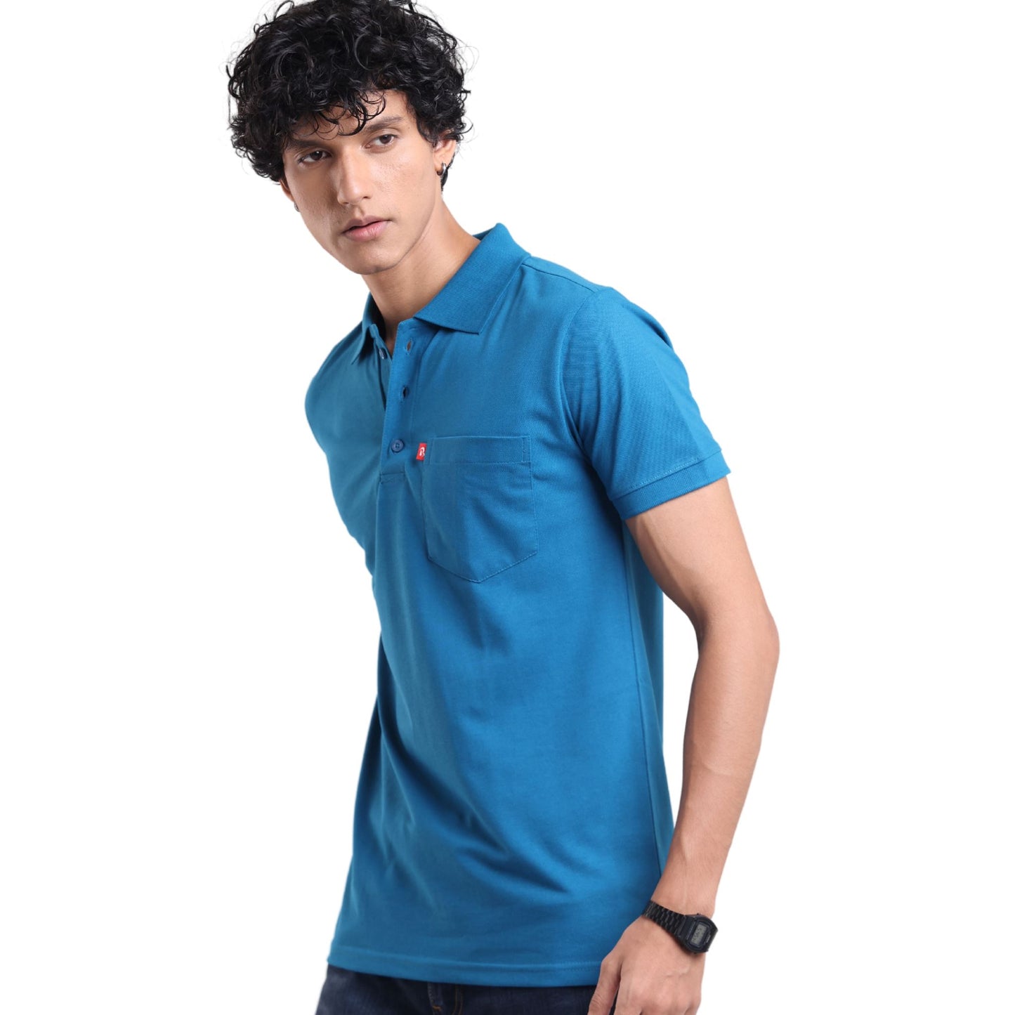 Men's breathable knit polo for gym and office - tropical essential - in Seaport colour | P3 India