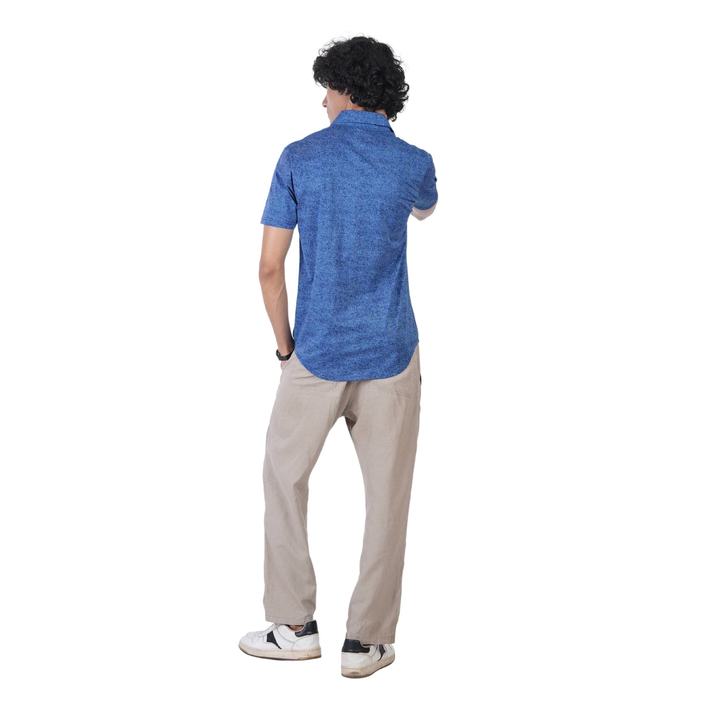 Men’s regular fit mercerised knit shirt in Denim Blue Colour ,breathable fabric for all-day wear,Formal casual shirt with half sleeves and shirt collar