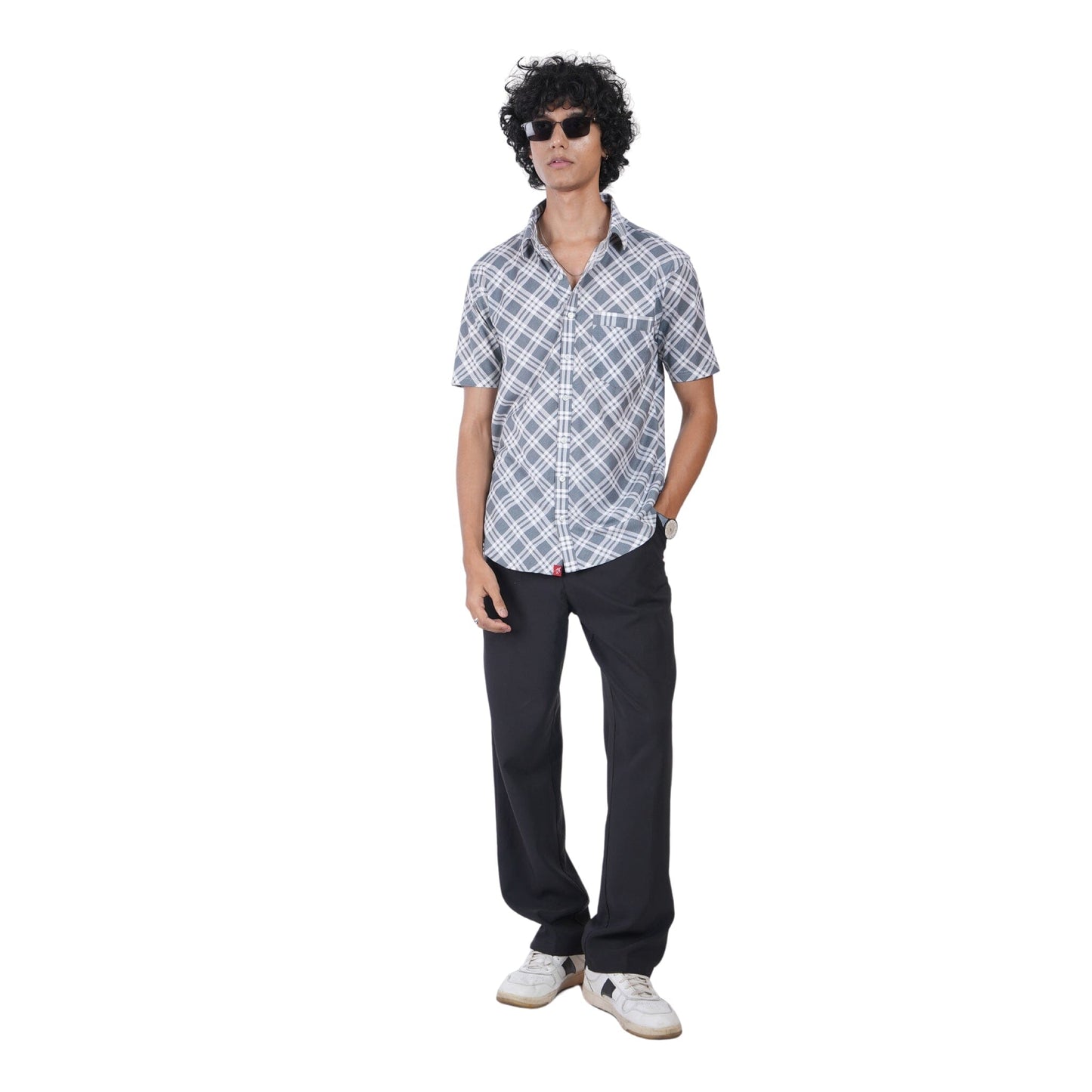 Men’s regular fit mercerised knit shirt in Grey Colour ,breathable fabric for all-day wear,Formal casual shirt with half sleeves and shirt collar