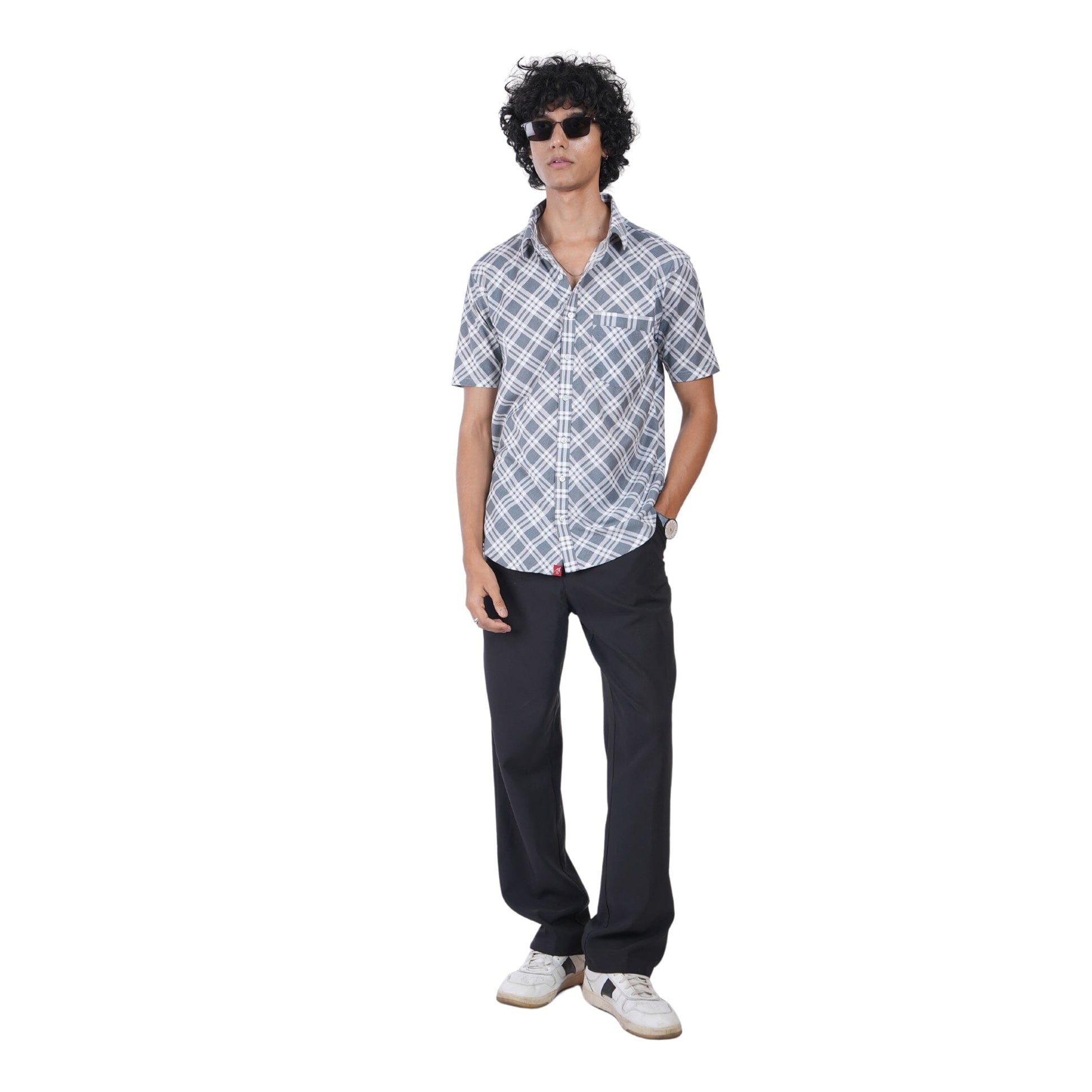 Men’s regular fit mercerised knit shirt in Grey Colour ,breathable fabric for all-day wear,Formal casual shirt with half sleeves and shirt collar