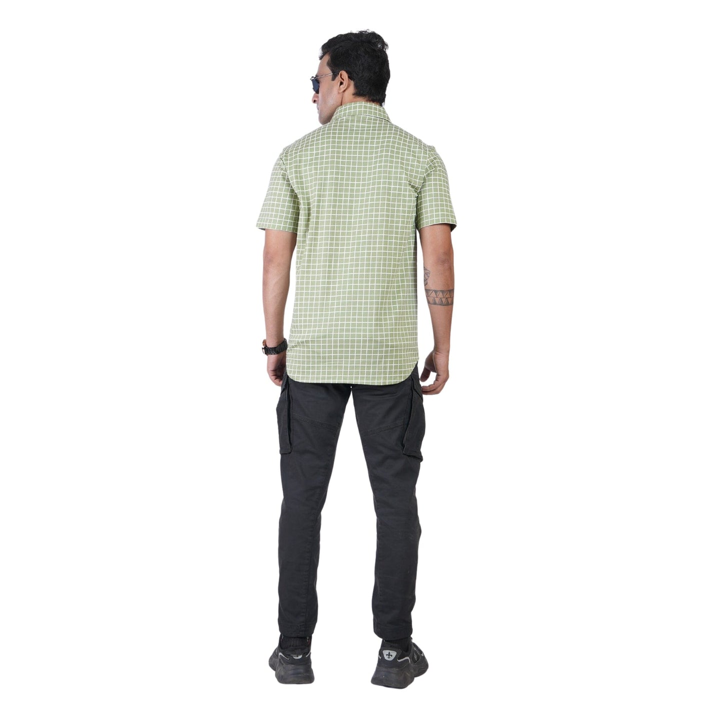 Men’s regular fit mercerised knit shirt in Banana Leaf Green Colour ,breathable fabric for all-day wear,Formal casual shirt with half sleeves and shirt collar