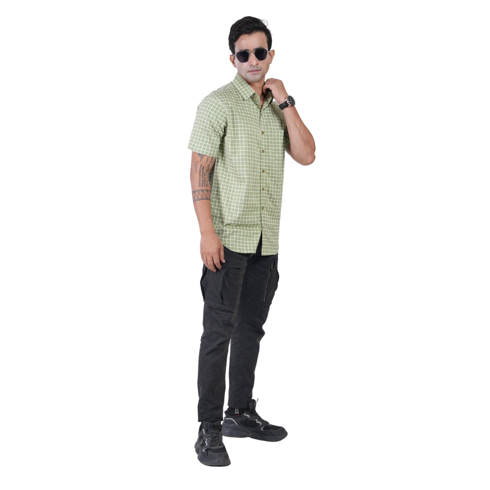 Men’s regular fit mercerised knit shirt in Banana Leaf Green Colour ,breathable fabric for all-day wear,Formal casual shirt with half sleeves and shirt collar