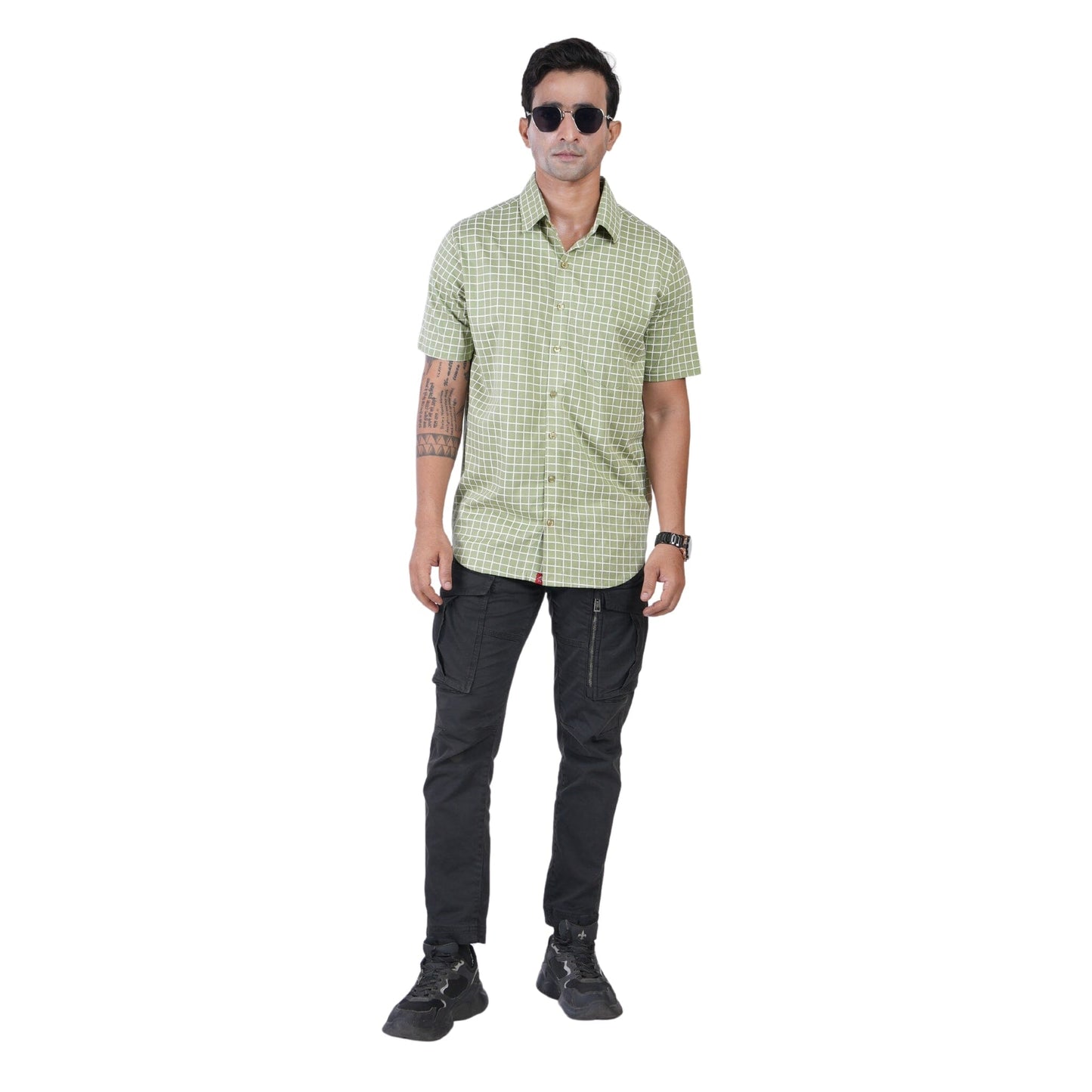 Men’s regular fit mercerised knit shirt in Banana Leaf Green Colour ,breathable fabric for all-day wear,Formal casual shirt with half sleeves and shirt collar