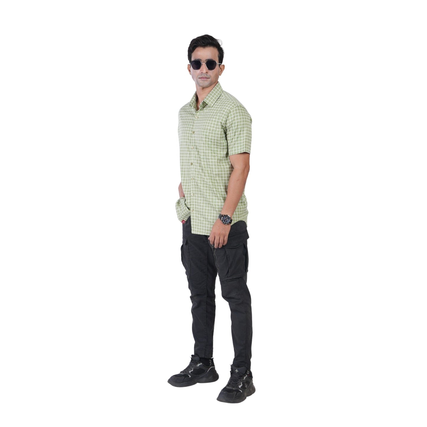 Men’s regular fit mercerised knit shirt in Banana Leaf Green Colour ,breathable fabric for all-day wear,Formal casual shirt with half sleeves and shirt collar