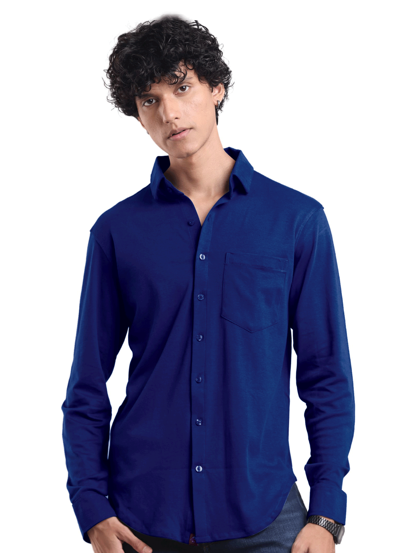 The Wood Pulp Front Open Knit Shirt in Marina Navy Blue Colour – cotton Tencel breathable fabric,Men’s summer knit shirt,eco-friendly cotton blend,relaxed fit for warm weather