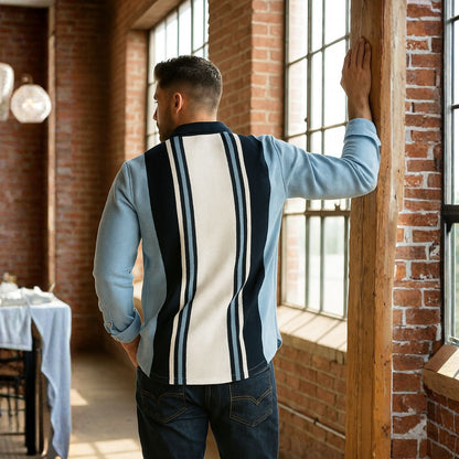 The Retro Lane Panel Front Open Long Sleeved Knit Shirt