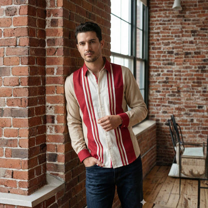 The Retro Lane Panel Front Open Long Sleeved Knit Shirt