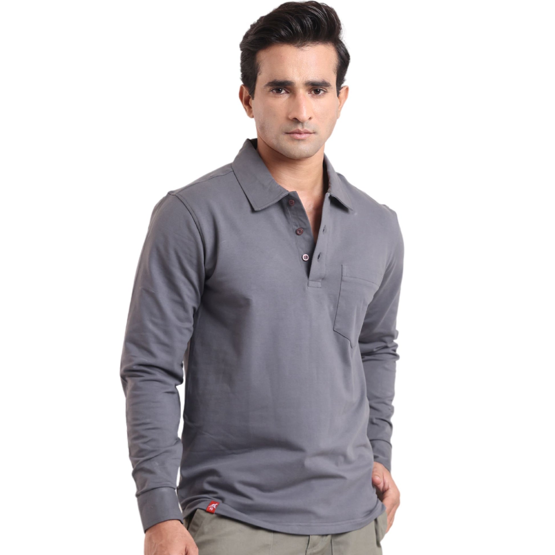 The Terino Cuffed Polo Full Sleeved Cuffed Polos P3 Dark Iron Medium (90 cm - 95 cm) Polos