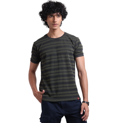 The Pique Stripes Round Neck Half Sleeved T-shirt