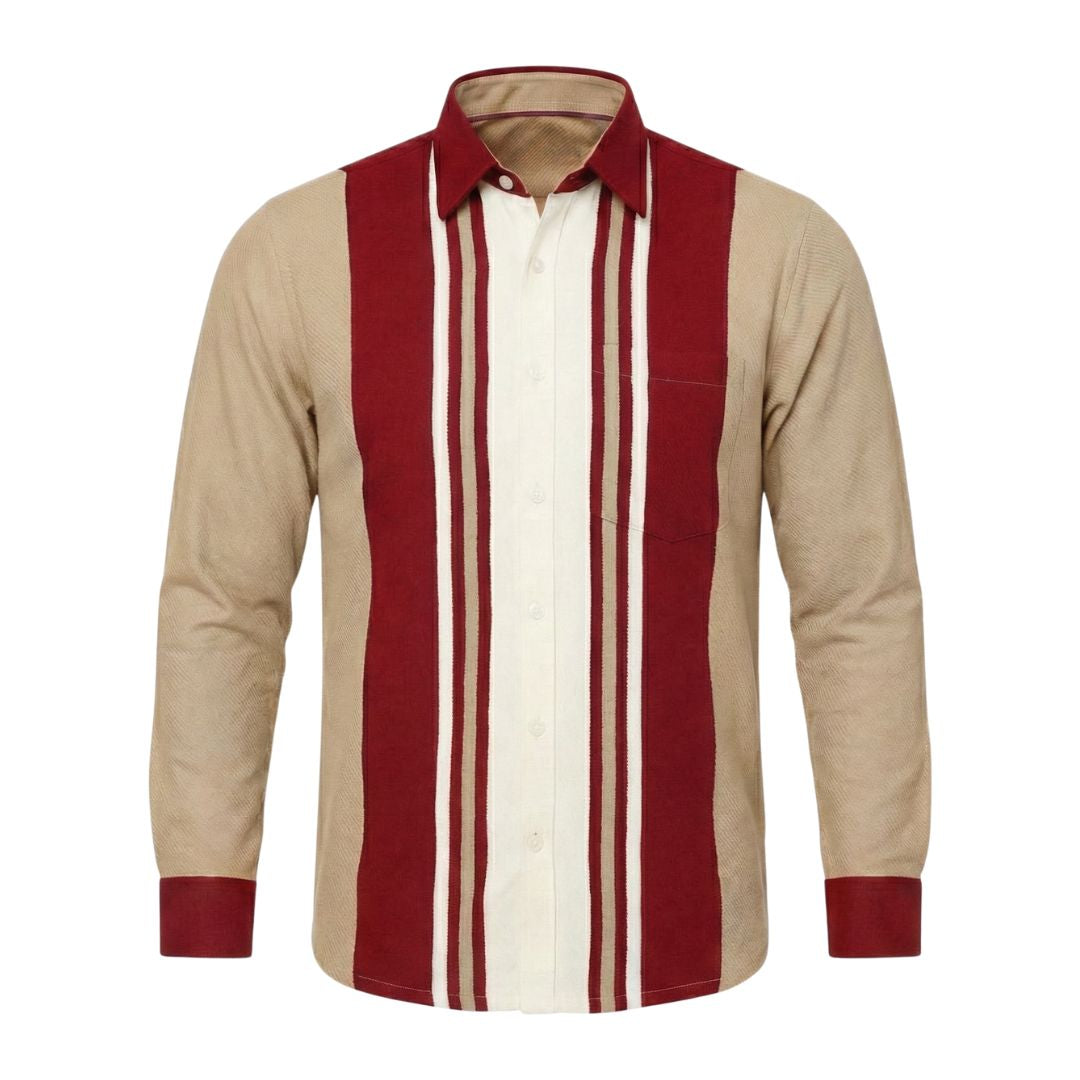 The Retro Lane Panel Front Open Long Sleeved Knit Shirt