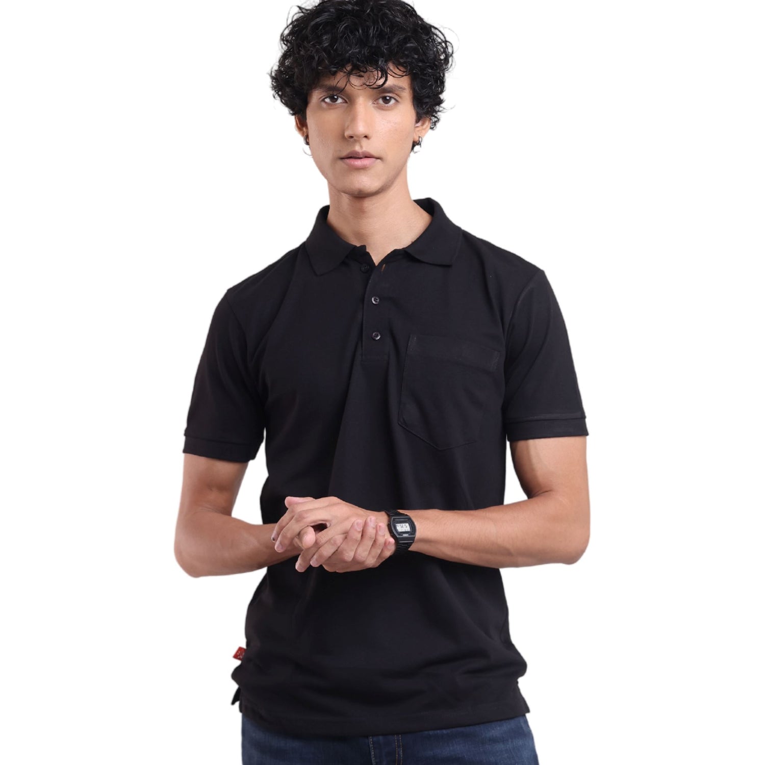 Men's breathable knit polo for gym and office - tropical essential - in jet black colour | P3 India 