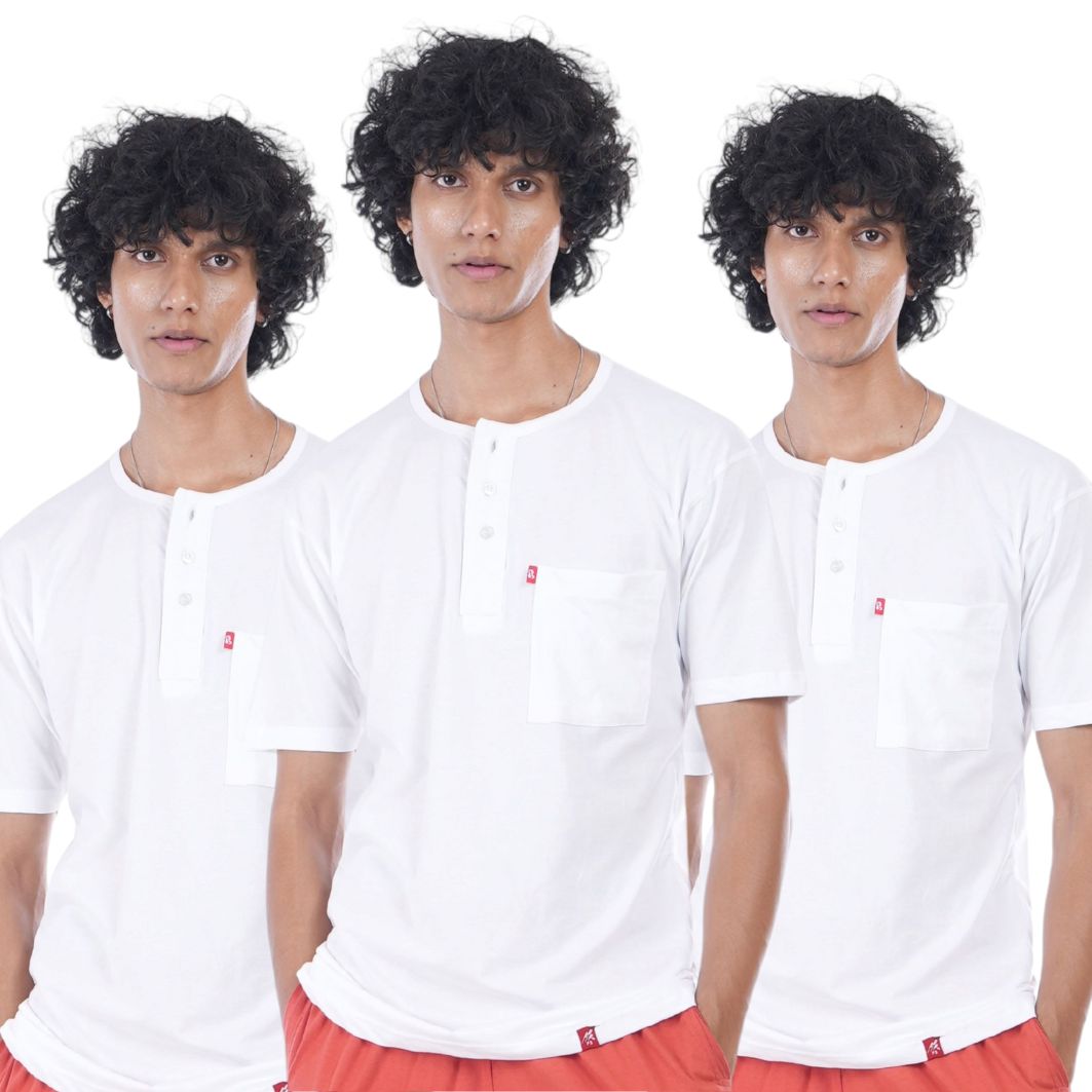 Pure White Henley (Pack Of 3)