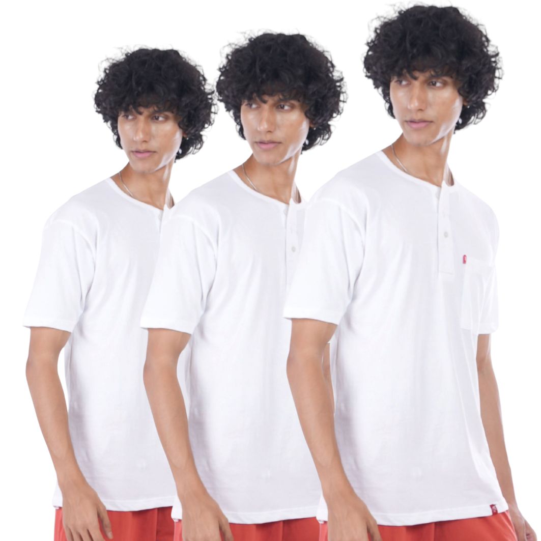 Pure White Henley (Pack Of 3)