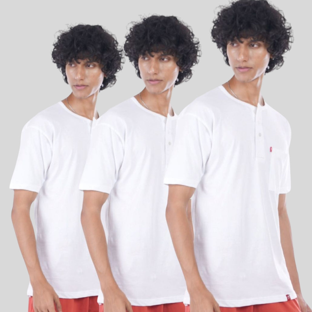 Pure White Henley (Pack Of 3)