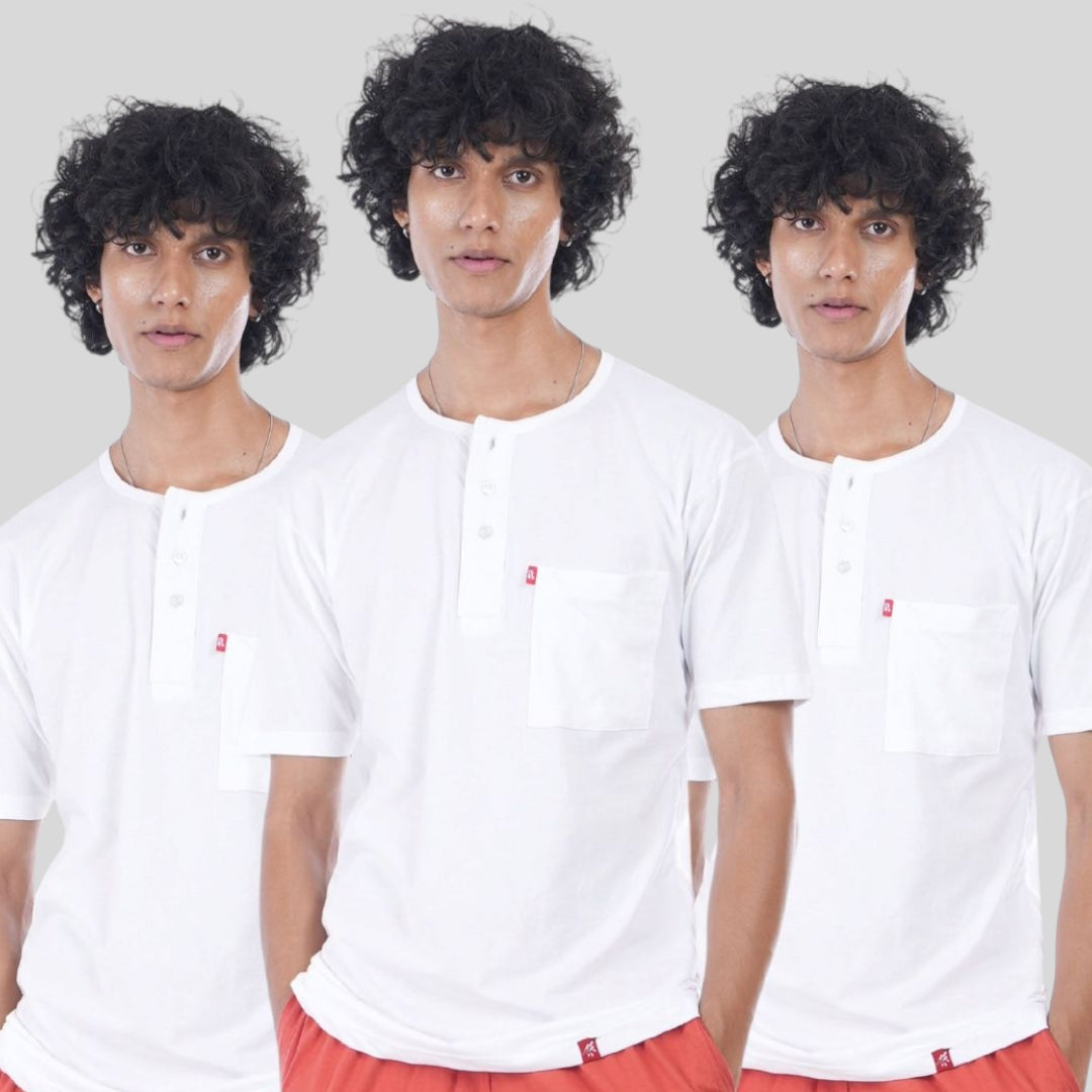 Pure White Henley (Pack Of 3)