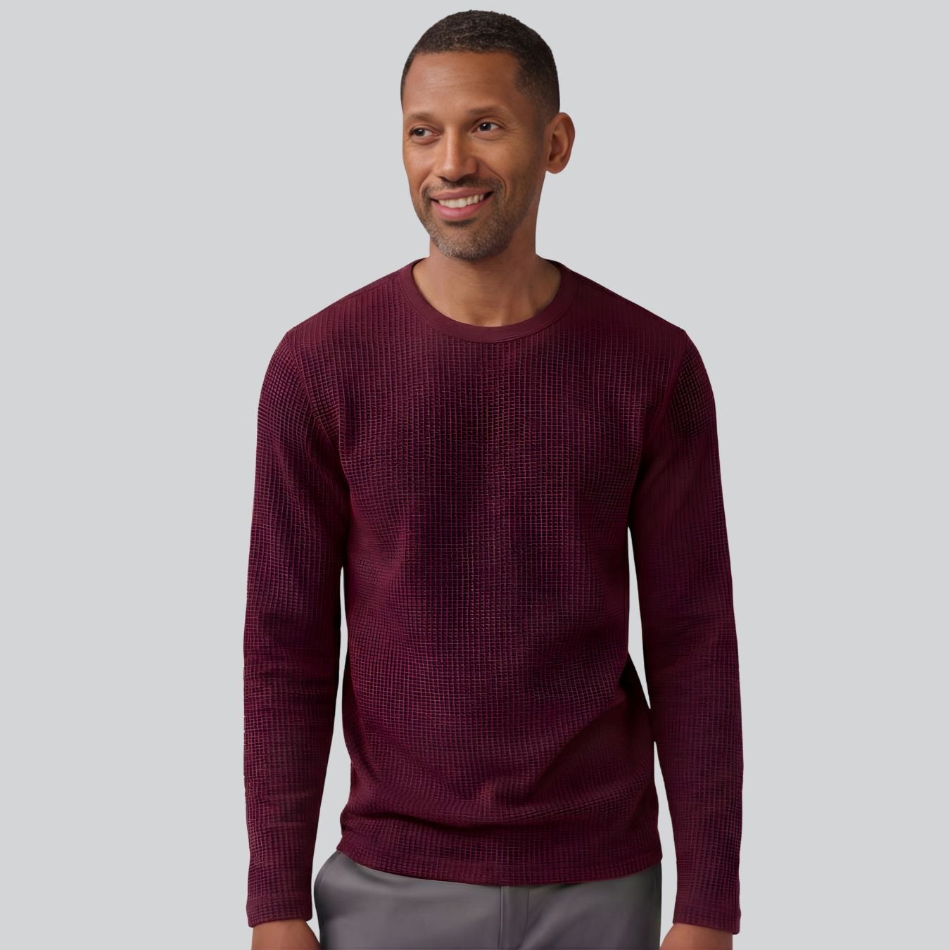 Waffle Knit Round Neck Full Sleeve T-Shirt