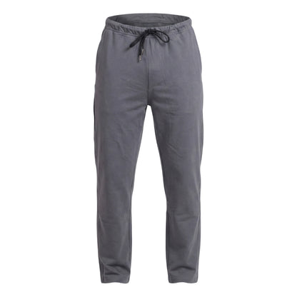 Gray sweatpants with a drawstring on a white background