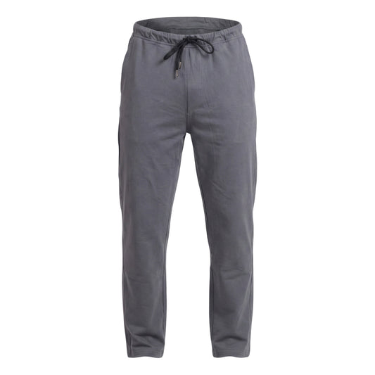 Gray sweatpants with a drawstring on a white background