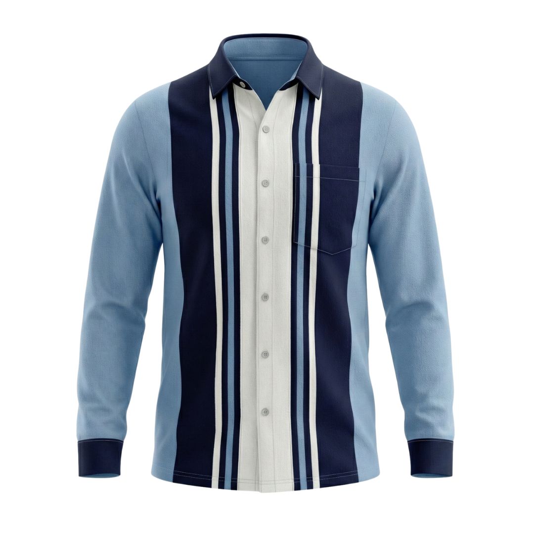 The Retro Lane Panel Front Open Long Sleeved Knit Shirt