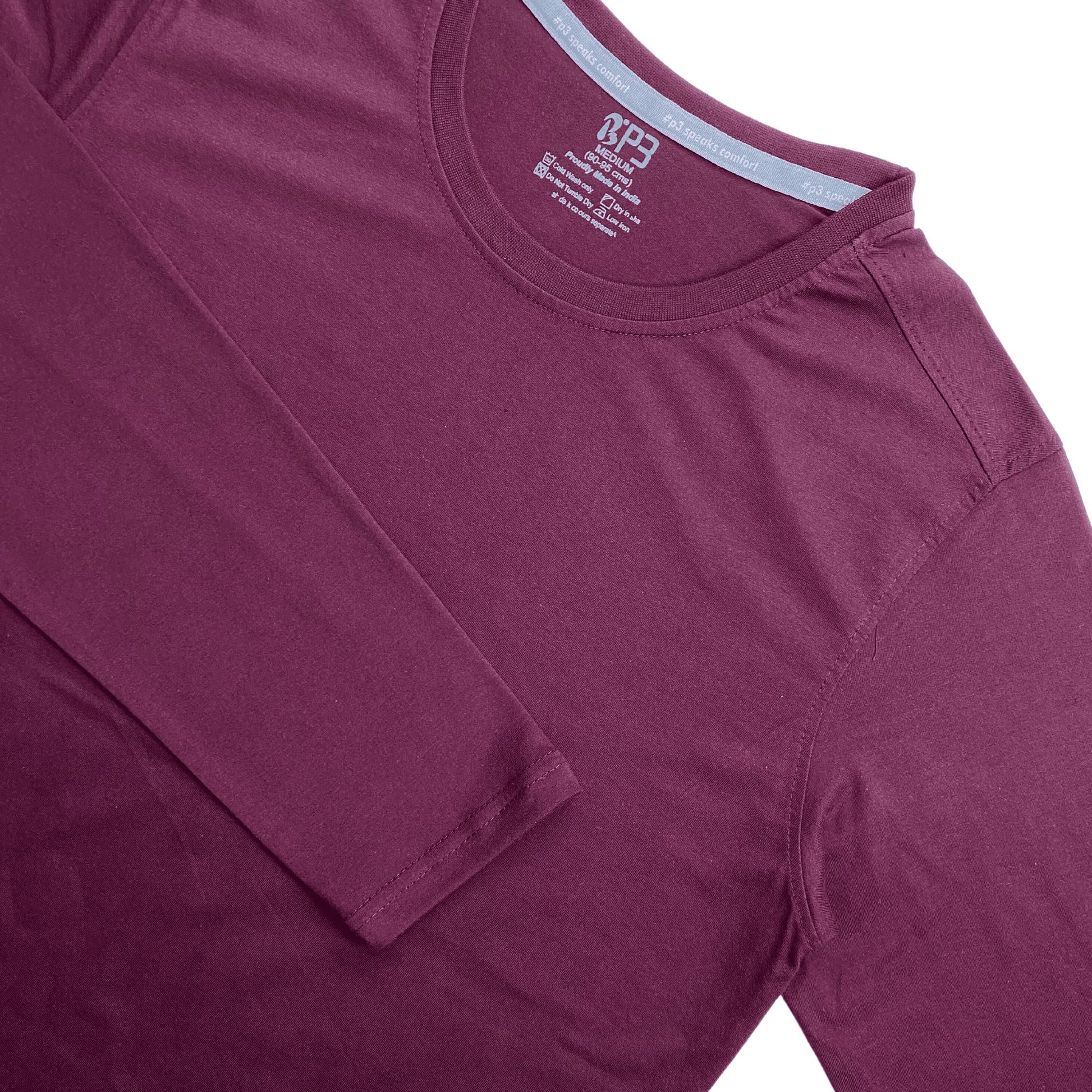 Essential Full Sleeve T-Shirt Crew Neck P3 Maroon Small (80 cm- 85 cm) 