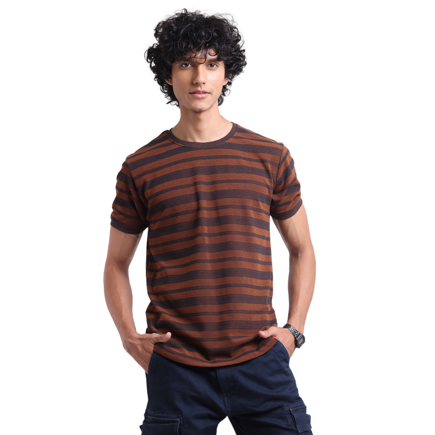 The Pique Stripes Round Neck Half Sleeved T-shirt