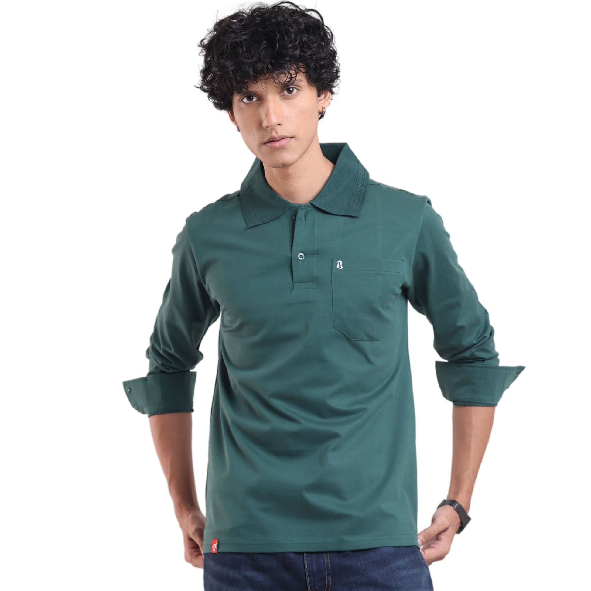 The Silo Full Sleeved Cuffed Polo Polos P3 Amazon Forest Medium (90 cm - 95 cm) Polos