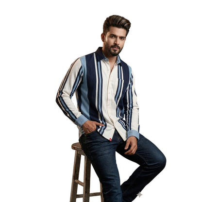 The Retro Lane Panel Front Open Long Sleeved Knit Shirt