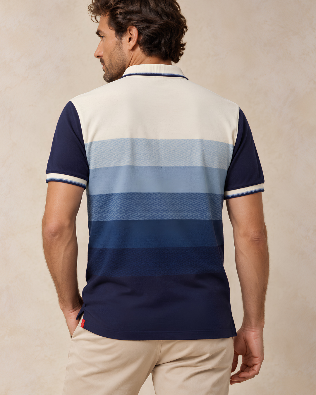 The Ombre Stripes Designer Polo in Saturn Blue, back view