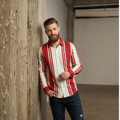 The Retro Lane Panel Front Open Long Sleeved Knit Shirt