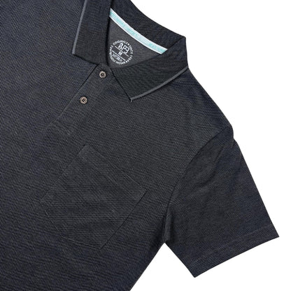 Dark gray polo shirt with a brand logo on a white background