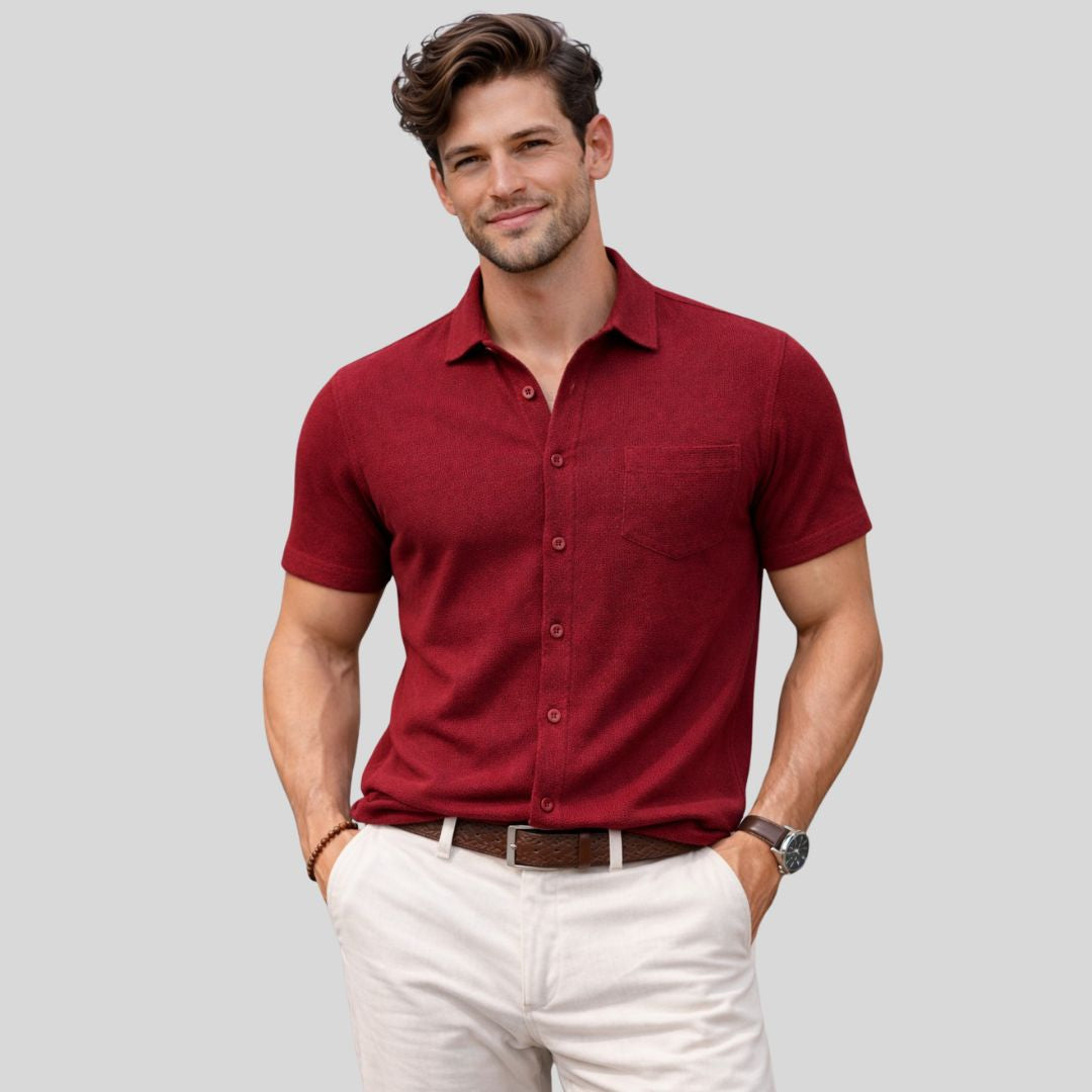 The Waffle Front-Open Knit Shirt