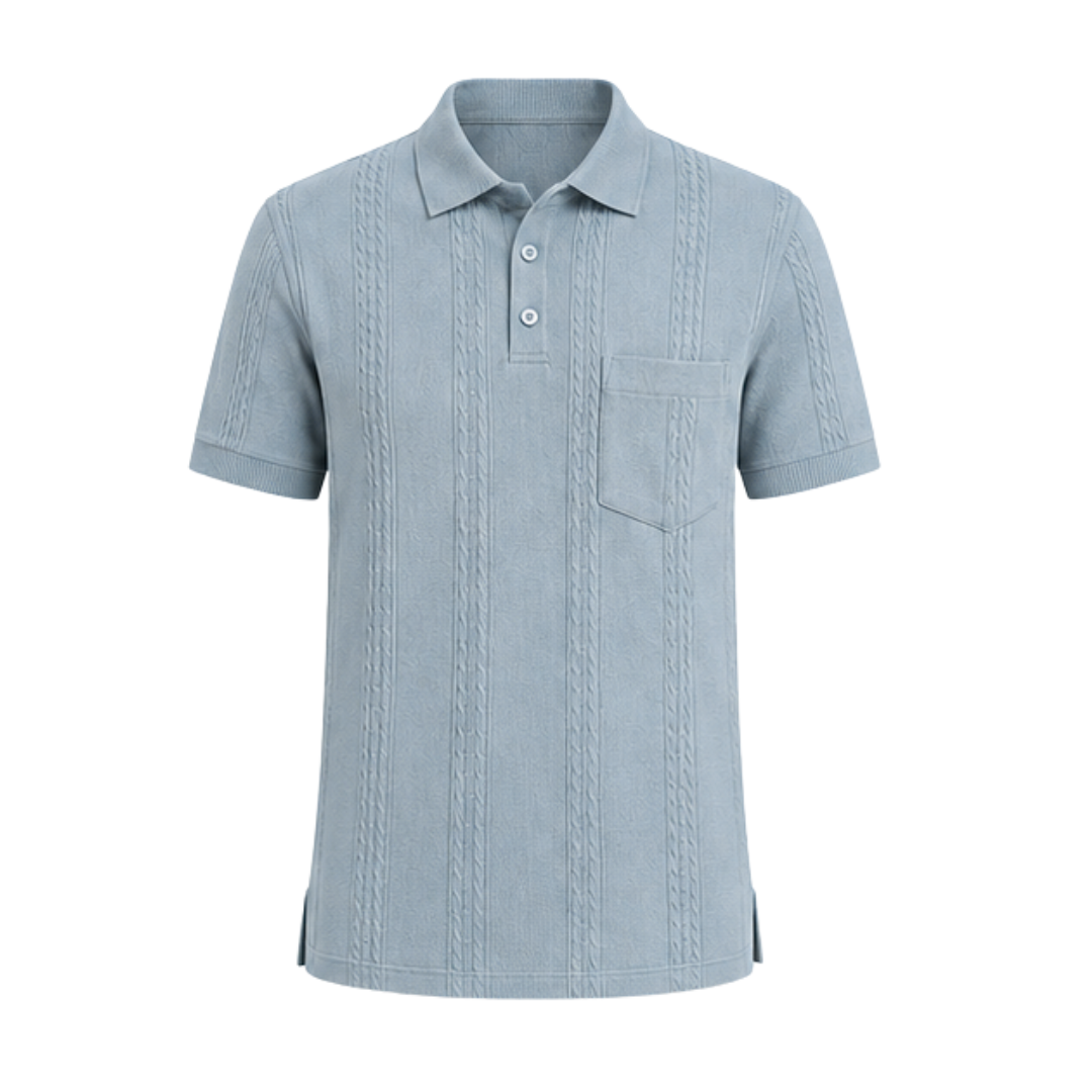 Arctic Haze Vertigo Vertical Designer Polo in self jacquard knit, product close-up